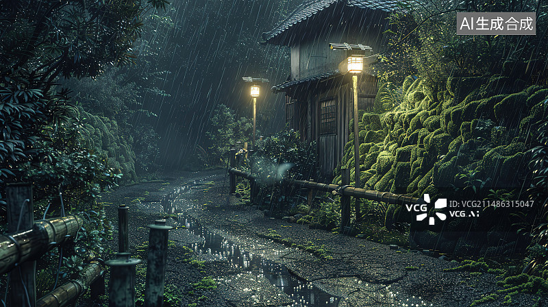 【AI数字艺术】夜晚的乡村风光图片素材