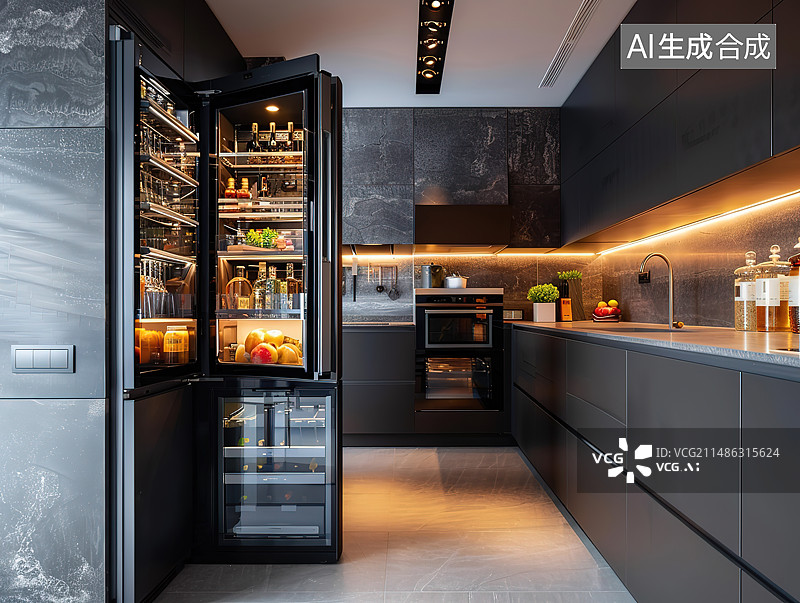 【AI数字艺术】样板房内厨房内部图片素材