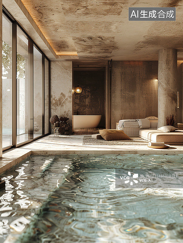 【AI数字艺术】豪华酒店室内游泳池图片素材