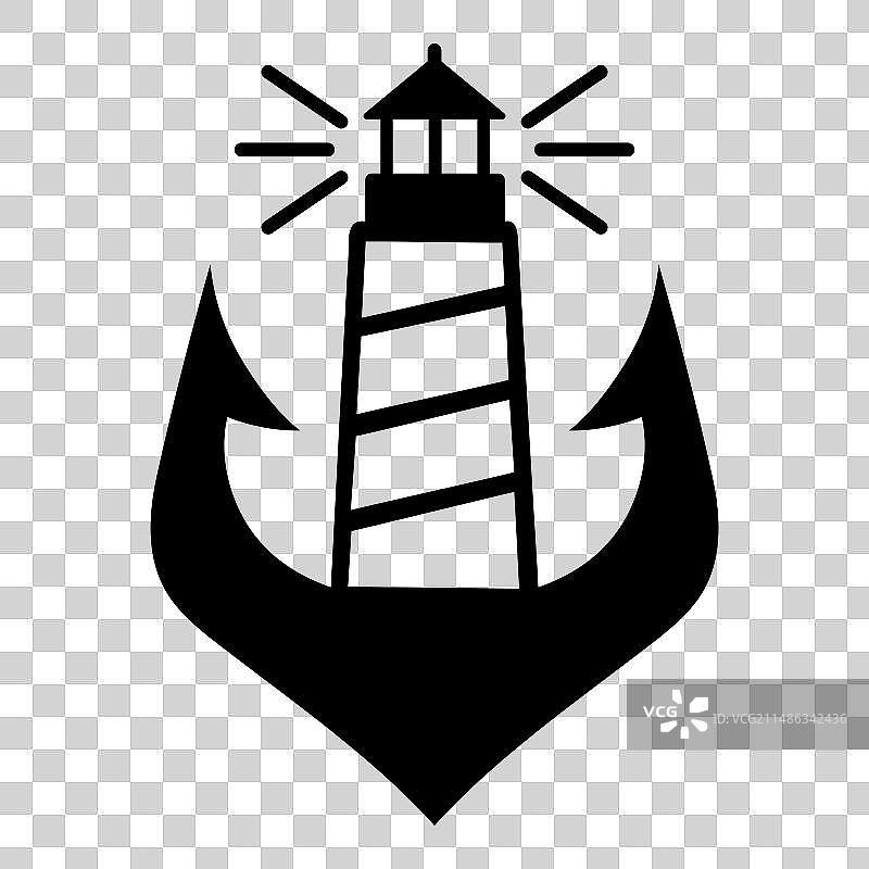 白色背景上的灯塔船锚扁平图标图片素材