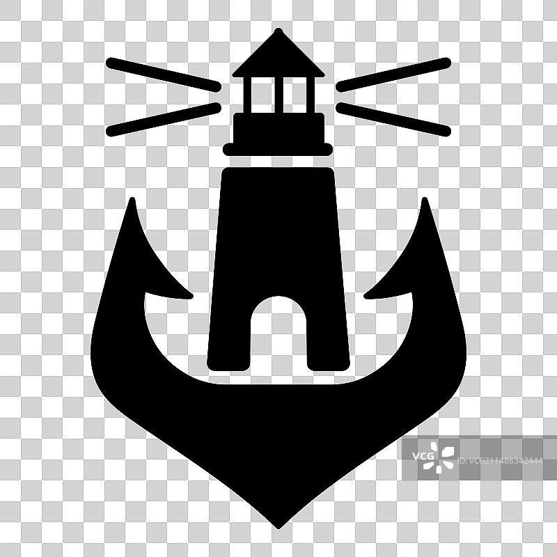 白色背景上的灯塔船锚扁平图标图片素材