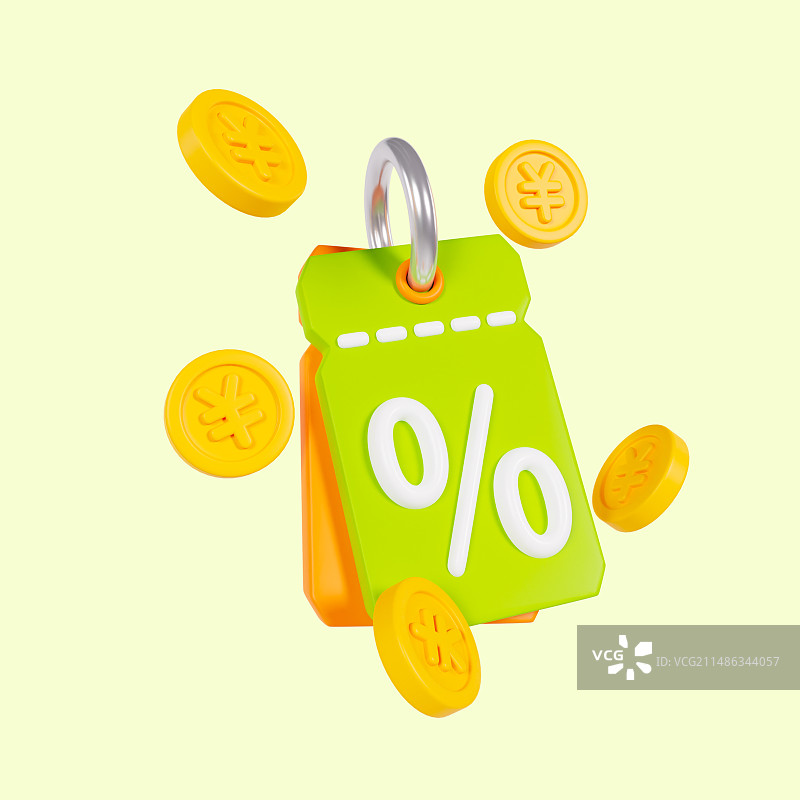 3D渲染的折扣券优惠券金币促销电商购物元素插画图片素材