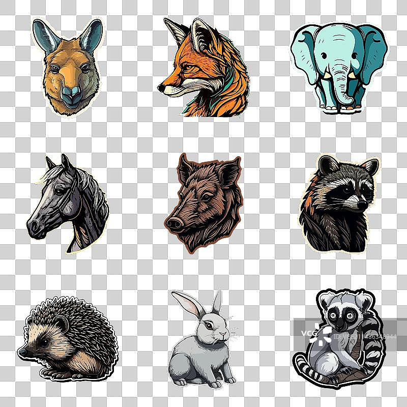 白色背景上的动物扁平图标集图片素材