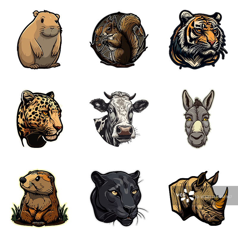 白色背景上的动物扁平图标集图片素材