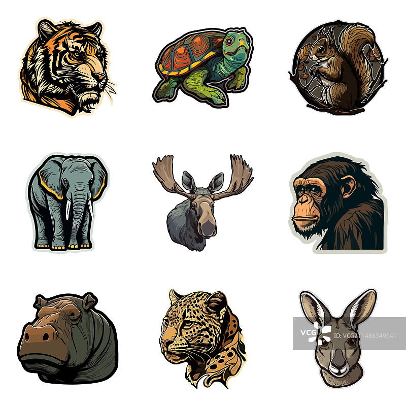 白色背景上的动物扁平图标集图片素材