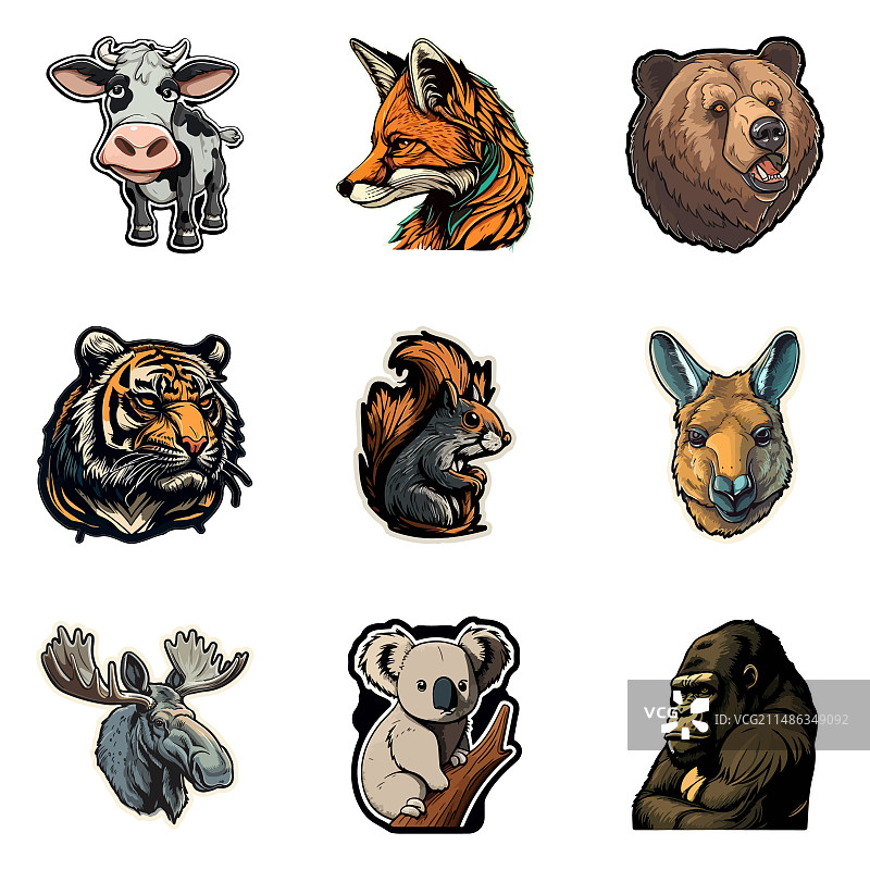 白色背景上的动物扁平图标集图片素材