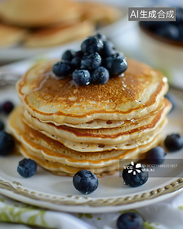 【AI数字艺术】桌子上盘子里的薄饼特写镜头图片素材