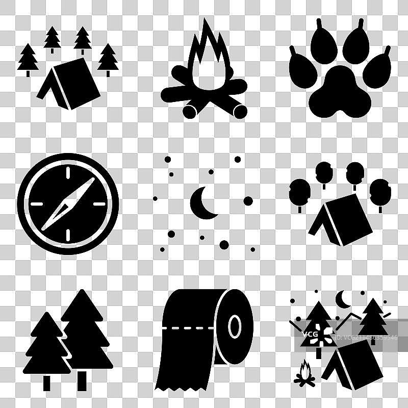 白色背景上的野营扁平图标集图片素材