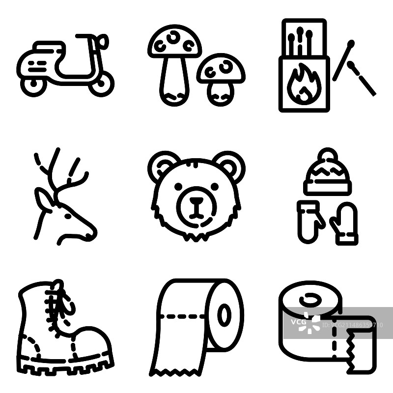 白色背景上的野营扁平图标集图片素材