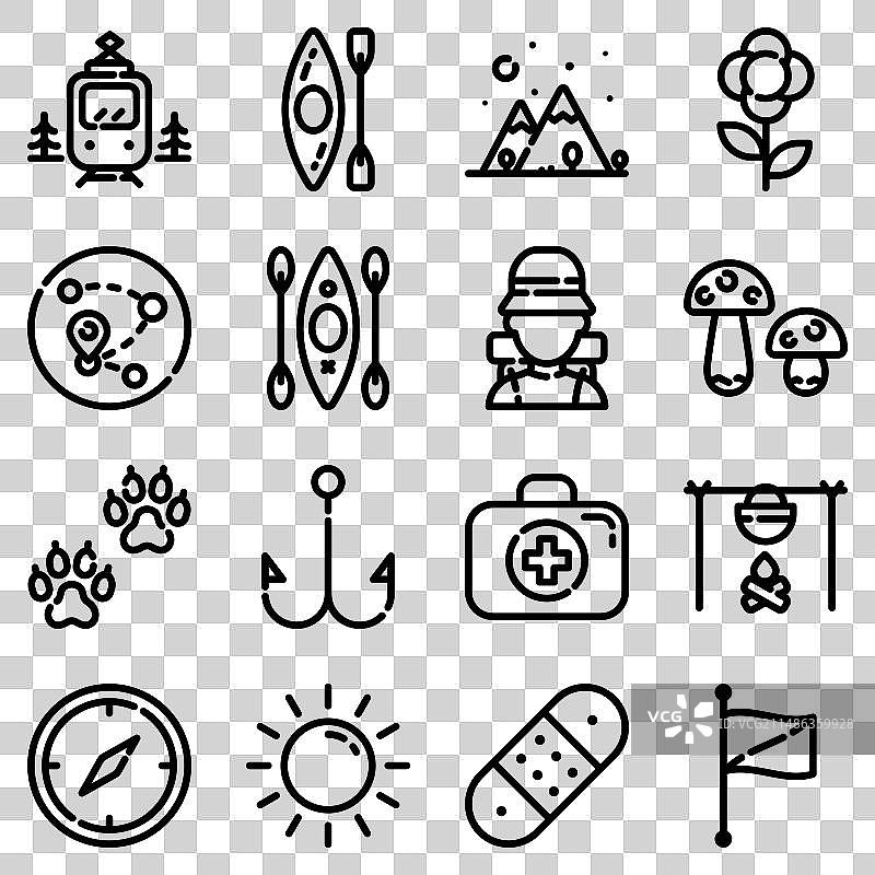 白色背景上的野营扁平图标集图片素材