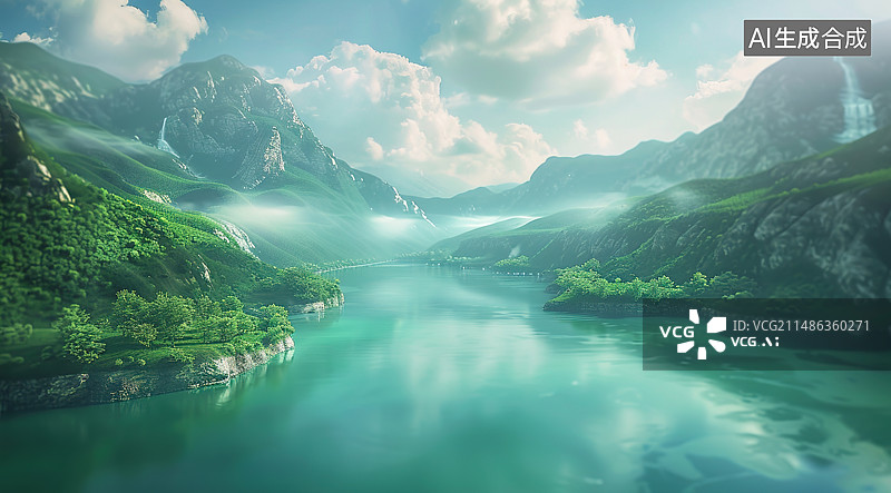 【AI数字艺术】烟雾下的山脉自然风光图片素材