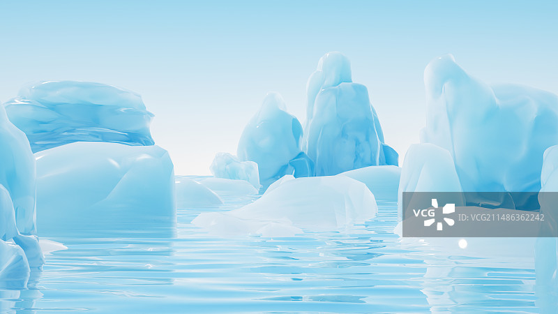 蓝天下水面上的冰山和浮冰图片素材