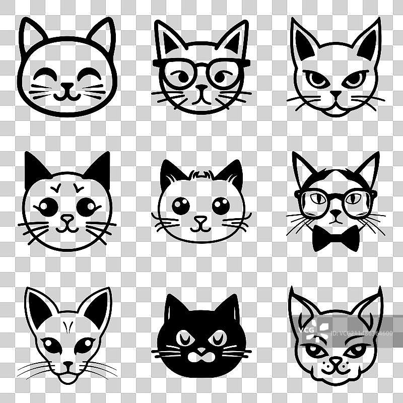 Cats3平面图标集隔离在白色背景图片素材