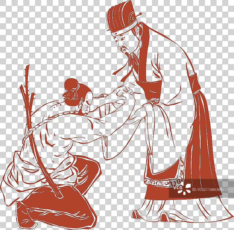 古代成语故事负荆请罪人物场景剪纸元素图片素材