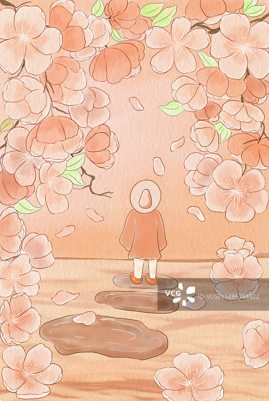 柔和桃色系插画图片素材