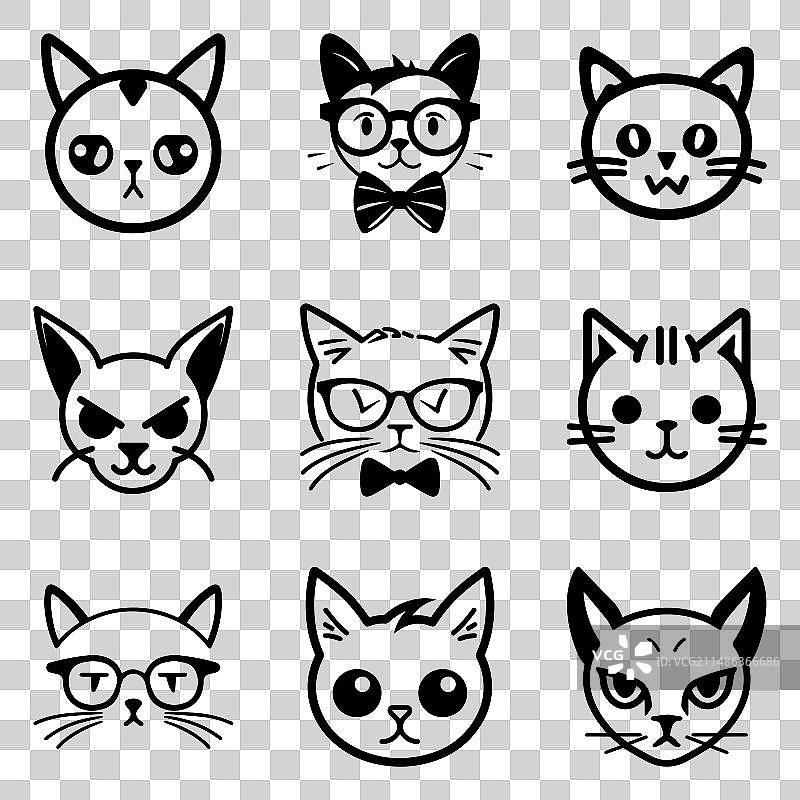 Cats3平面图标集隔离在白色背景图片素材