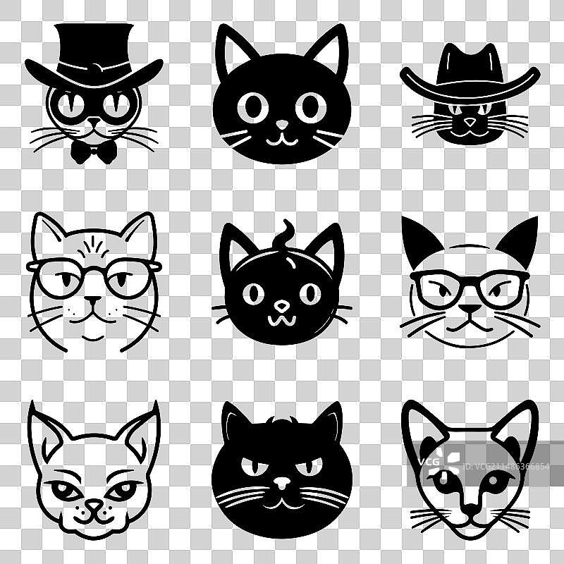 Cats3平面图标集隔离在白色背景图片素材