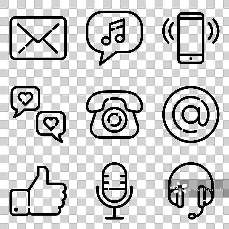 白色背景上的通信扁平图标集图片素材