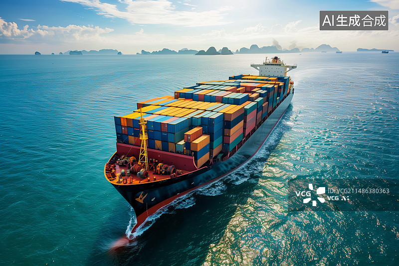 【AI数字艺术】海上运输行驶中的货轮图片素材