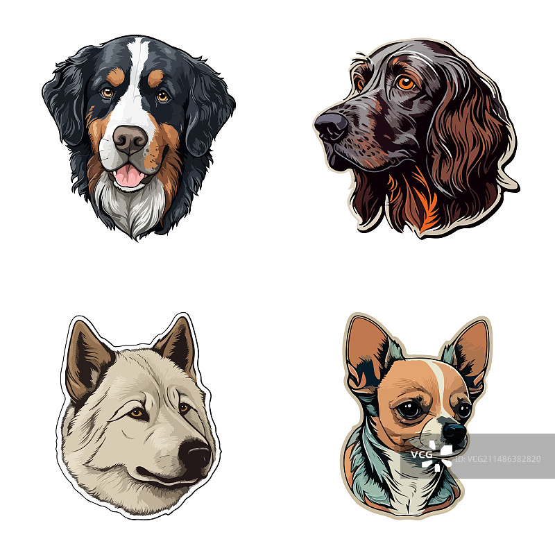 狗狗贴纸扁平图标集，白色背景图片素材