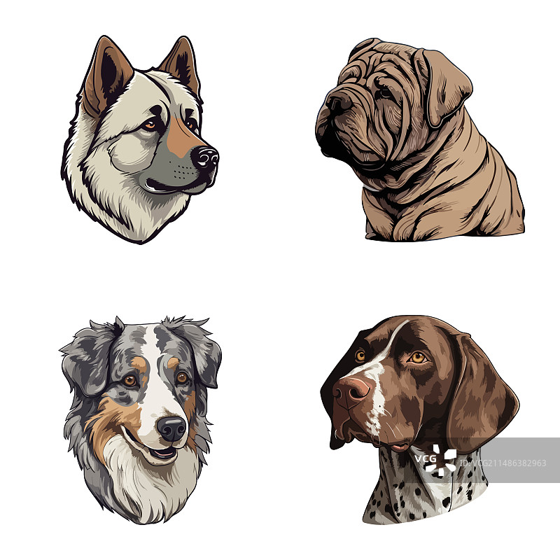 狗狗贴纸扁平图标集，白色背景图片素材