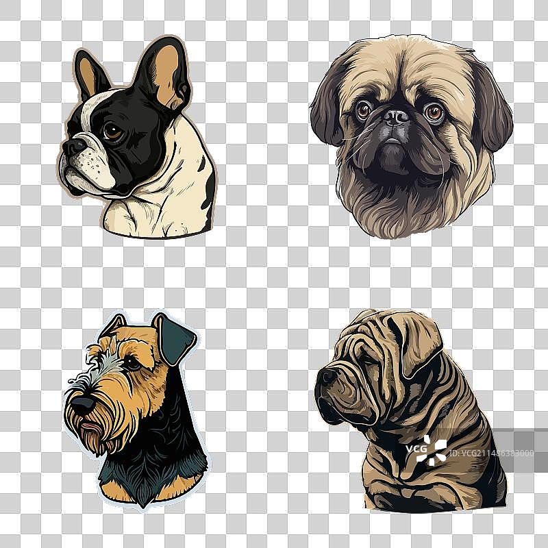 狗狗贴纸扁平图标集，白色背景图片素材