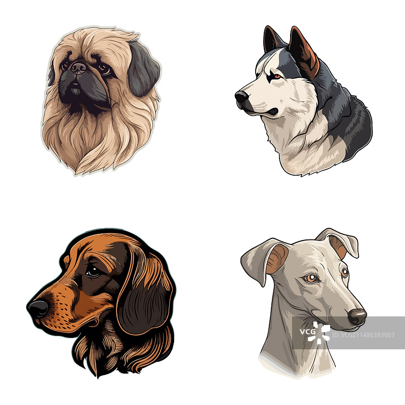 狗狗贴纸扁平图标集，白色背景图片素材