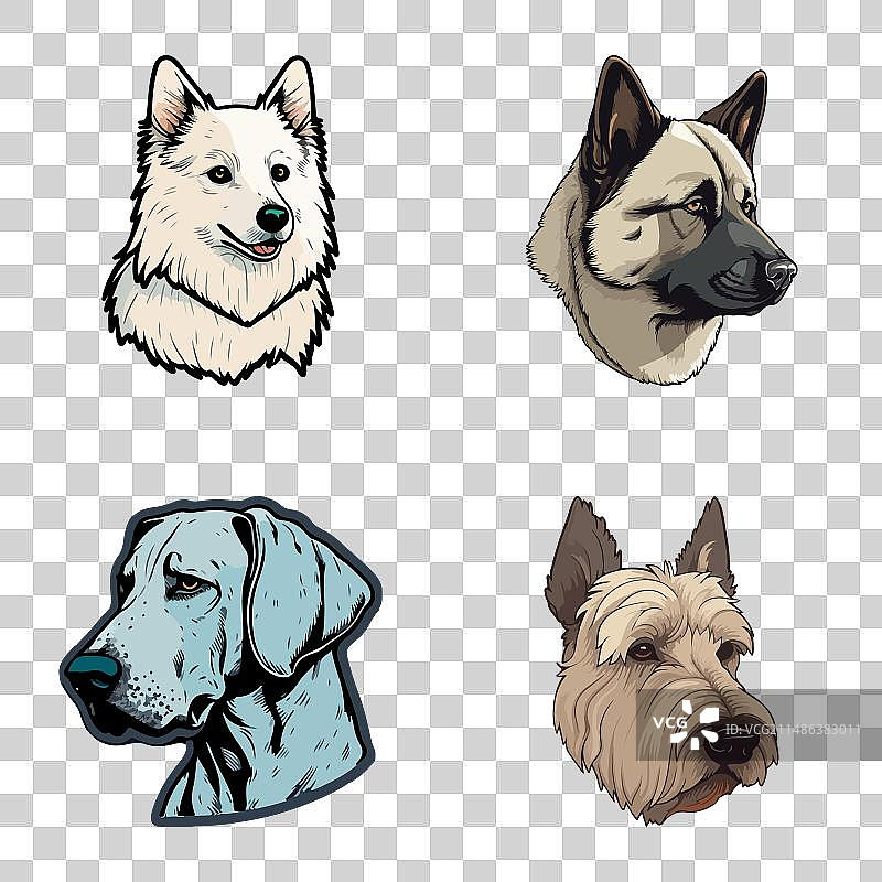 狗狗贴纸扁平图标集，白色背景图片素材