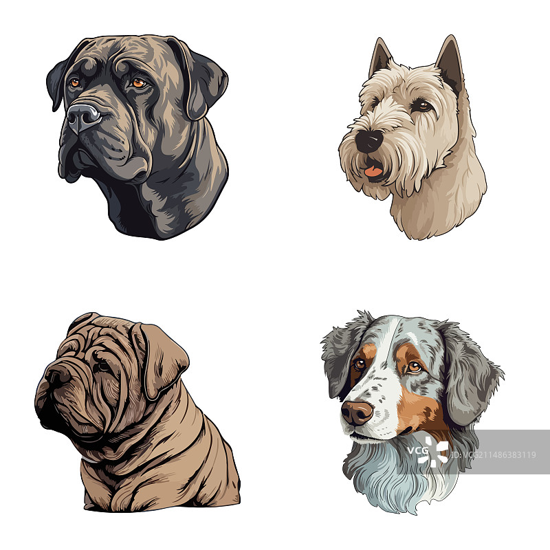 狗狗贴纸扁平图标集，白色背景图片素材