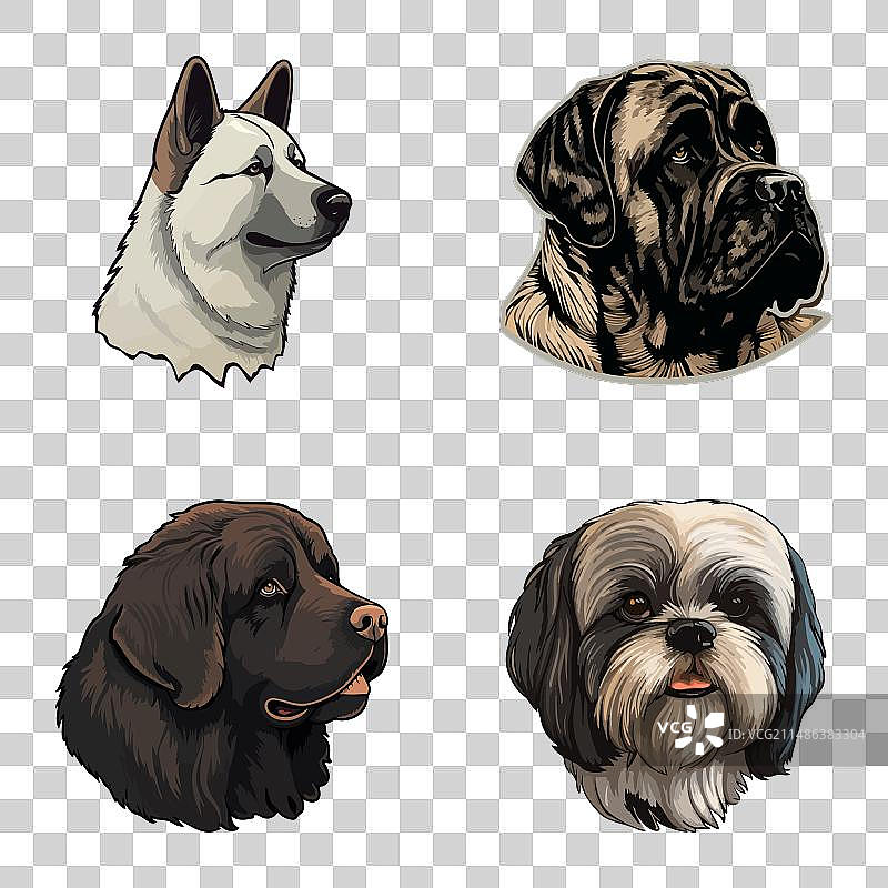 狗狗贴纸扁平图标集，白色背景图片素材