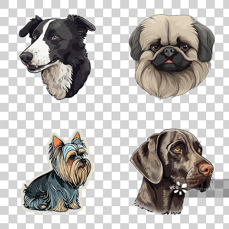 狗狗贴纸扁平图标集，白色背景图片素材