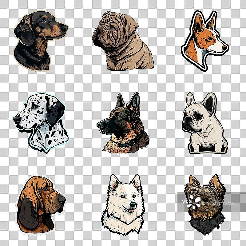 狗狗贴纸扁平图标集，白色背景图片素材