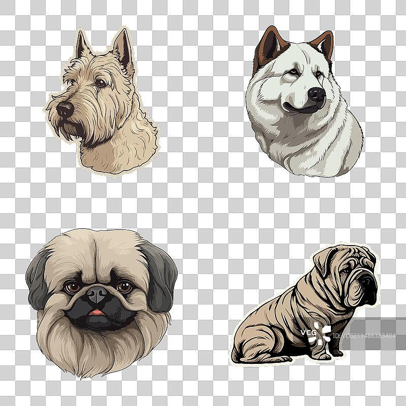 狗狗贴纸扁平图标集，白色背景图片素材