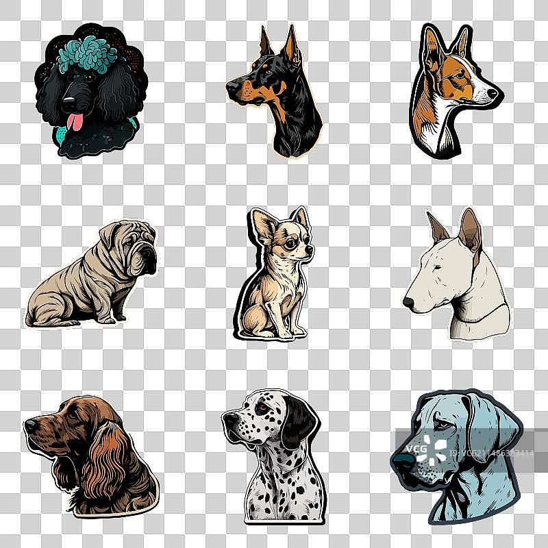 狗狗贴纸扁平图标集，白色背景图片素材