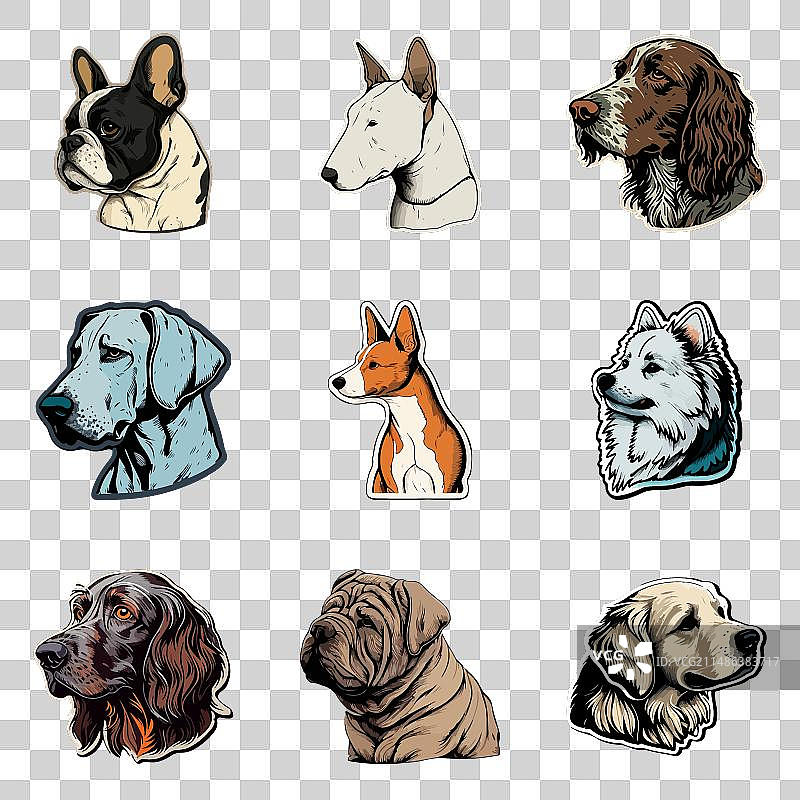 狗狗贴纸扁平图标集，白色背景图片素材