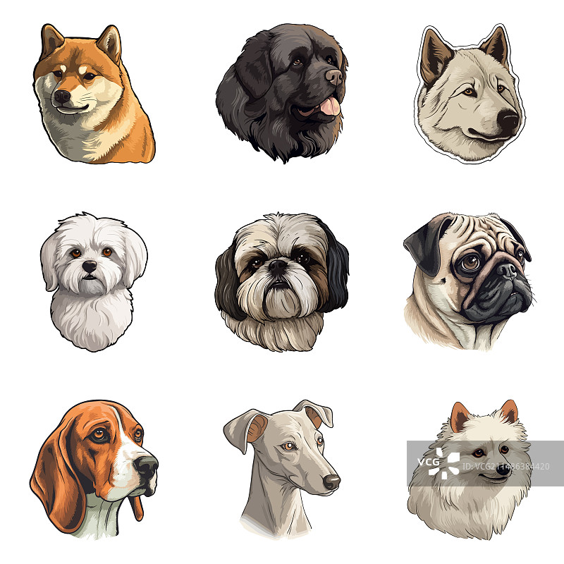 白色背景上的狗扁平图标集图片素材