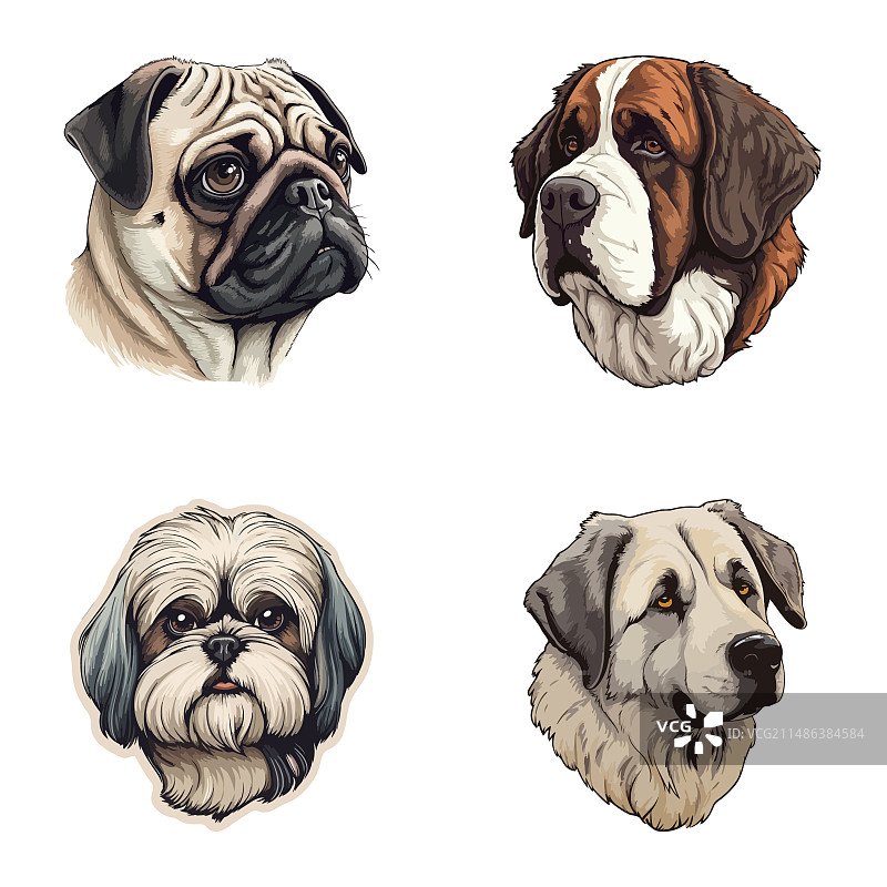 白色背景上的dogs2扁平图标集图片素材