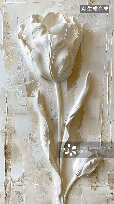 【AI数字艺术】白色墙壁上的白玫瑰特写镜头图片素材