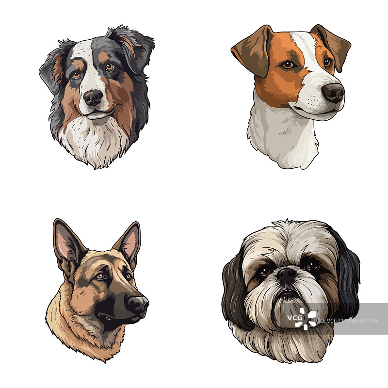 白色背景上的dogs2扁平图标集图片素材