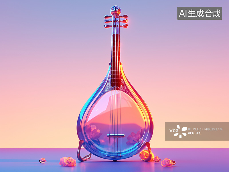 【AI数字艺术】透明渐变乐器琵琶阮图片素材