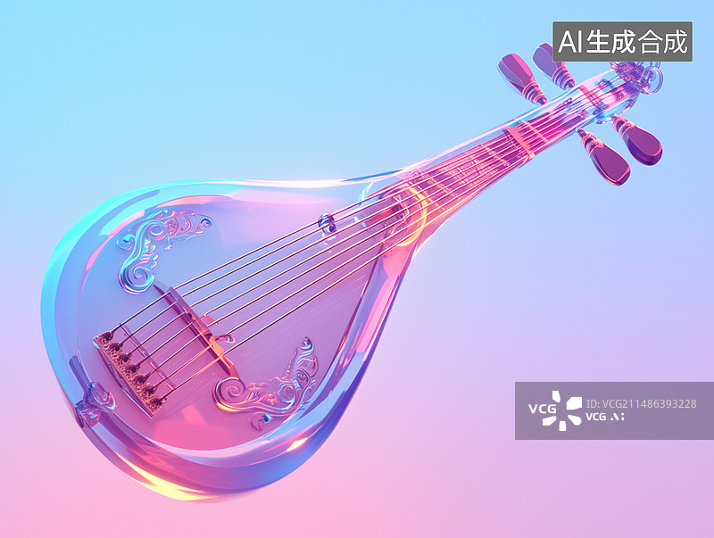 【AI数字艺术】透明渐变乐器琵琶阮图片素材