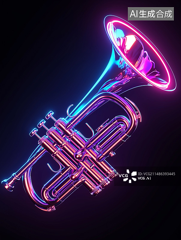【AI数字艺术】渐变色乐器小号图片素材