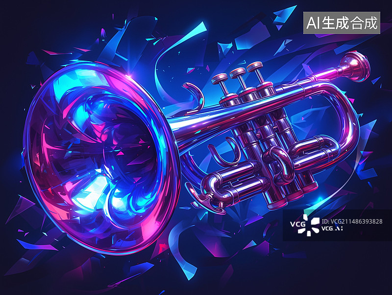 【AI数字艺术】发光小号管图片素材