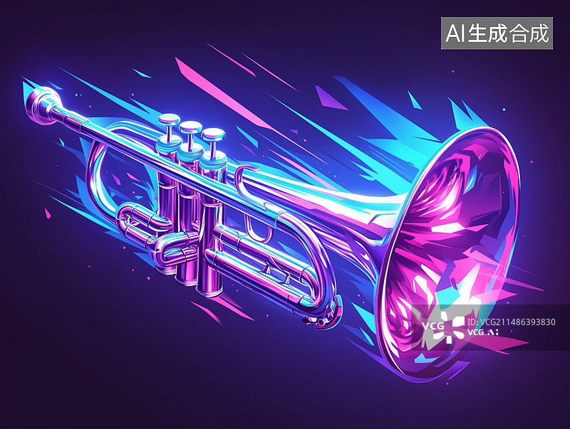 【AI数字艺术】发光小号管图片素材