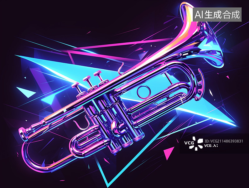 【AI数字艺术】发光小号管图片素材