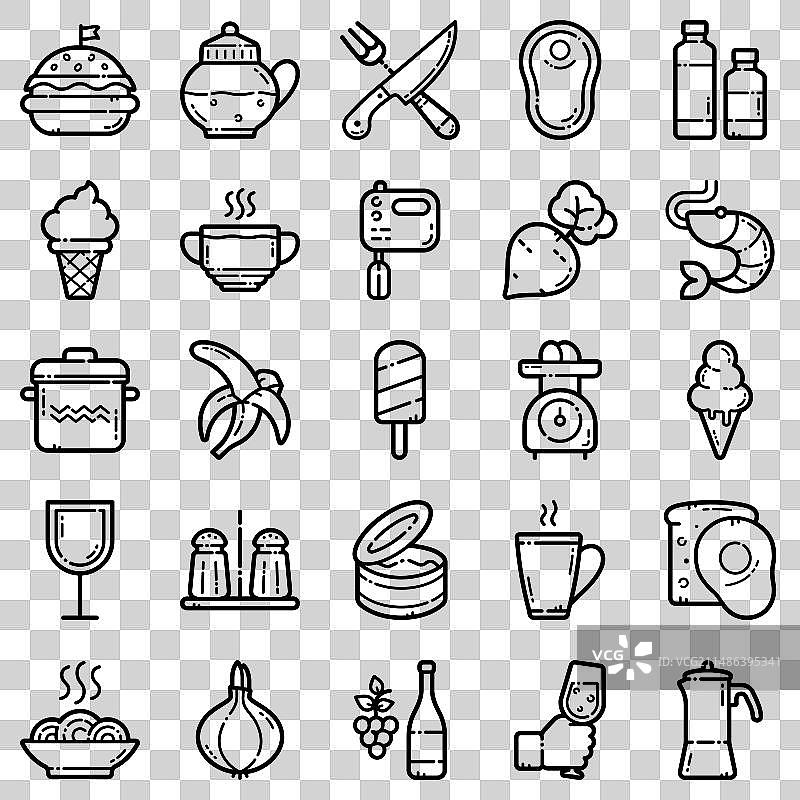 白色背景上的食物套餐扁平图标图片素材