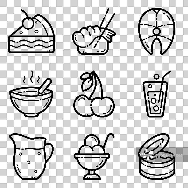 白色背景上的食物套餐扁平图标图片素材