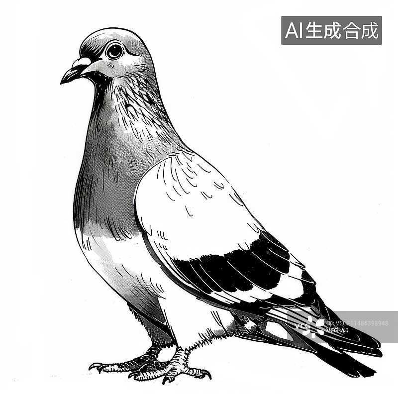 【AI数字艺术】描边插画白色背景鸽子的特写镜头图片素材