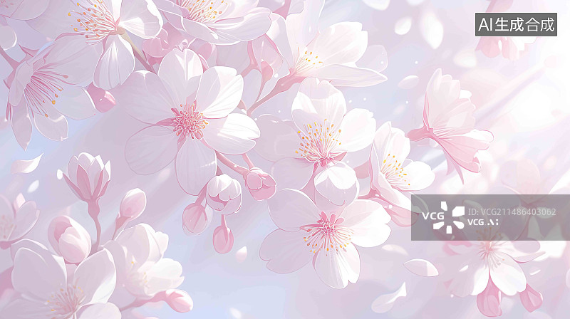 【AI数字艺术】唯美治愈的樱花盛开主题背景图图片素材