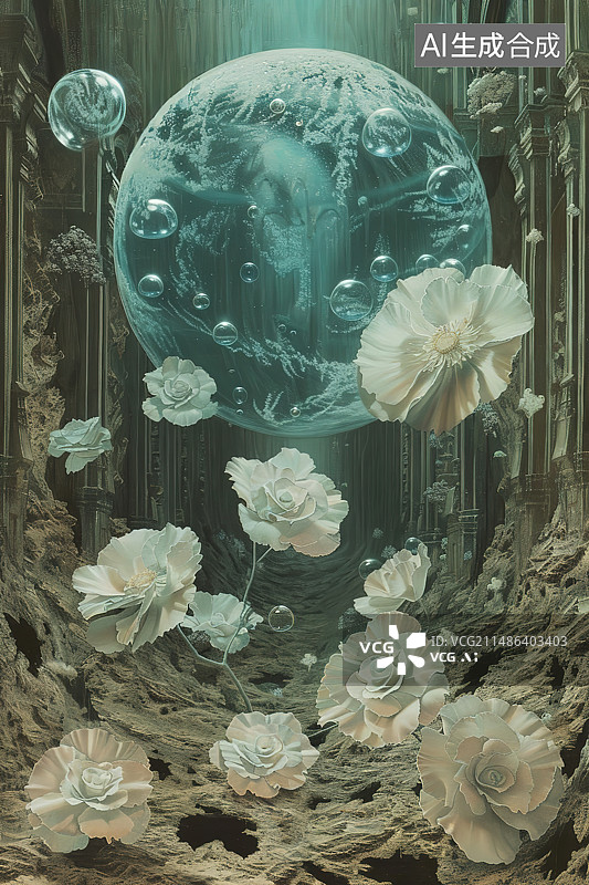 【AI数字艺术】中式园林中的花卉图片素材